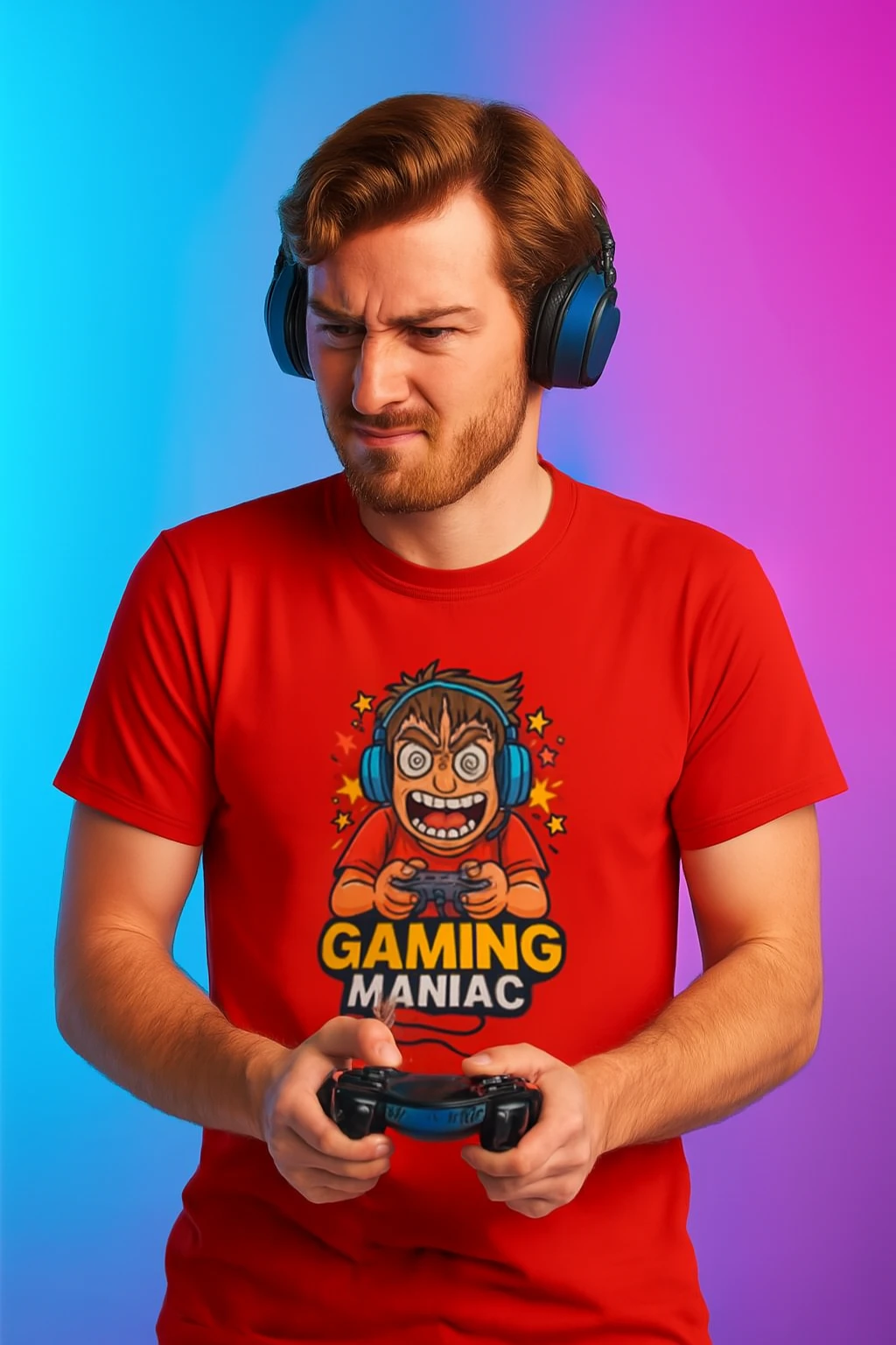 Gaming Maniac – Cartoon Gamer Shirt