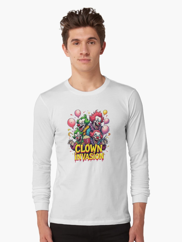 CLOWN INVASION – Chaotic Carnival Creatures Long Sleeve Tee | Horror Carnival Graphic by ShirtHatch